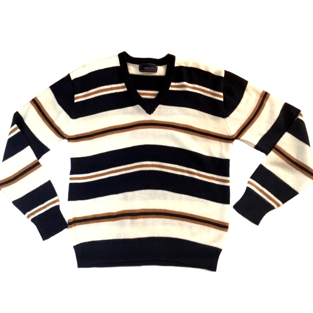Sigallo blue/cream/gold striped v-neck sweater